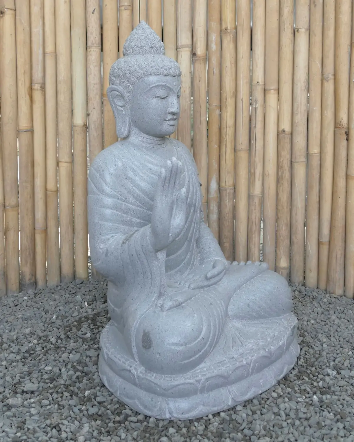  Product image 3 of the product “Seated Buddha made of Riverstone in Abhaya Position - gesture of fearlessness, H. 83cm. ”